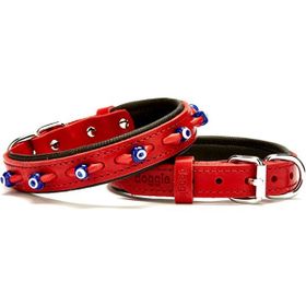 Doggie Konforlu El Yapımı Nazar Boncuklu Kırmızı 2x35-40 cm Köpek Boyun Tasması