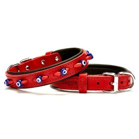 Doggie Konforlu El Yapımı Nazar Boncuklu Kırmızı 2x35-40 cm Köpek Boyun Tasması