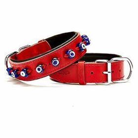 Doggie Konforlu El Yapımı Nazar Boncuklu Kırmızı 4x52-60 cm Köpek Boyun Tasması