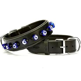 Doggie Konforlu El Yapımı Nazar Boncuklu Siyah 3.5x47-55 cm Köpek Boyun Tasması