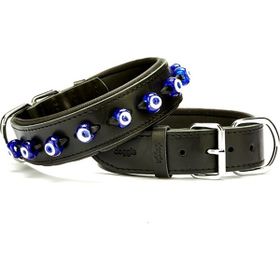 Doggie Konforlu El Yapımı Nazar Boncuklu Siyah 4x47-55 cm Köpek Boyun Tasması