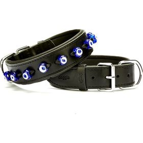 Doggie Konforlu El Yapımı Nazar Boncuklu Siyah 4x47-55 cm Köpek Boyun Tasması