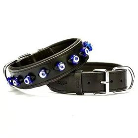 Doggie Konforlu El Yapımı Nazar Boncuklu Siyah 4x52-60 cm Köpek Boyun Tasması