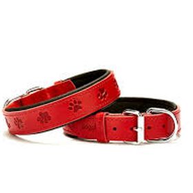 Doggie Konforlu El Yapımı Pati Desenli Kırmızı 3x42-50 cm Köpek Boyun Tasması