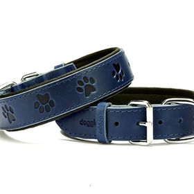 Doggie Konforlu El Yapımı Pati Desenli Lacivert 3.5x47-55 cm Köpek Boyun Tasması