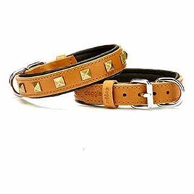 Doggie Konforlu El Yapımı Piramit Süslü Kahverengi 2.5x37-45 cm Köpek Boyun Tasması
