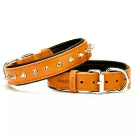 Doggie L 3,5x52-60 cm Karamel Comfort Çivili Deri Boyun Tasması