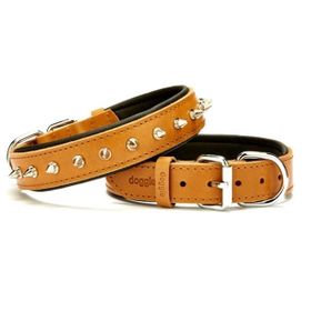 Doggie L 3,5x52-60 cm Karamel Comfort Çivili Deri Boyun Tasması