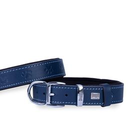 Doggie M 2.5x37-45 cm Konfor Gerçek Deriden El Yapımı Pati Desenli Royal Mavi Köpek Boyun Tasması