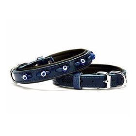 Doggie Mavi 2x35 40 cm Comfort Deri Nazar Boncuklu Köpek Medium Boyun Tasması