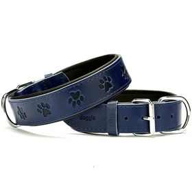 Doggie Mavi 4x57 65 cm Comfort Deri Pati Desenli Large Köpek Boyun Tasması