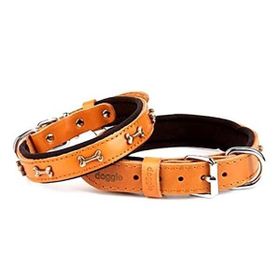 Doggie Medium Camel 2.5x 37 45 cm Comfort Deri Kemik Süslü Köpek Boyun Tasması