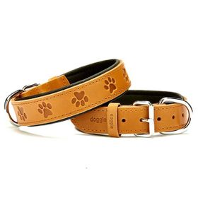 Doggie Medium Camel 3.5x47 55 cm Comfort Deri Pati Desenli Köpek Boyun Tasması