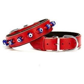 Doggie Medium Kırmızı 3.5x47 55 cmComfort Deri Nazar Boncuklu Köpek Boyun Tasması