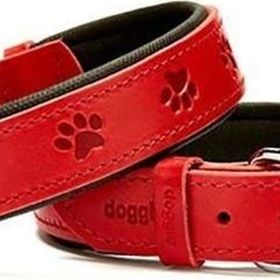 Doggie Medium Kırmızı 3X42-50 cm Comfort Deri Pati Desenli Köpek Boyun Tasması