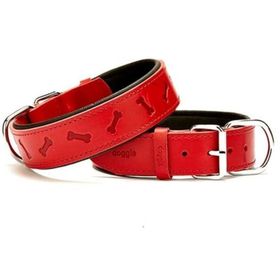 Doggie Medium Kırmızı 4x 52 60 cm Comfort Deri Kemik Desenli Köpek Boyun Tasması