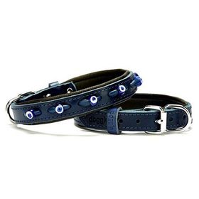 Doggie Medium Mavi 2x30 35 cm Comfort Deri Nazar Boncuklu Köpek Boyun Tasması