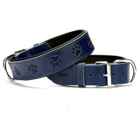 Doggie Medium Mavi 4X52-60 cm Comfort Deri Pati Desenli Köpek Boyun Tasması