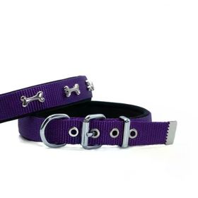 Doggie Purple 3x42-50 cm M Metal Kemikli Dokuma Boyun Tasması