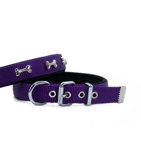 Doggie Purple 3x42-50 cm M Metal Kemikli Dokuma Boyun Tasması