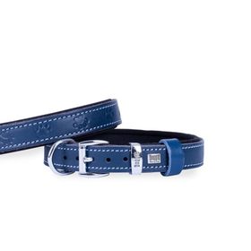 Doggie S 2x30-35 cm Konfor Gerçek Deriden El Yapımı Pati Desenli Royal Mavi Köpek Boyun Tasması