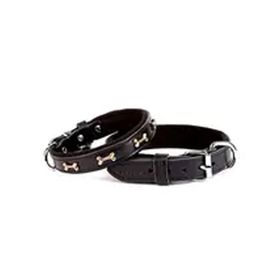 Doggie SBT-2062 S Siyah Yumuşak Dokulu Ve Kemik Metal Süslü Deri Boyun Tasması