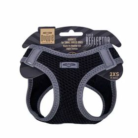 Doggie Siyah 2Xs-26-30 cm Havalı Dokuma Reflektör Serisi Küçük Irk Göğüs Tasması