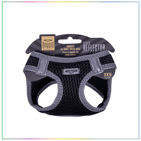 Doggie Siyah 3Xs-22-26 cm Havalı Dokuma Reflektör Serisi Küçük Irk Göğüs Tasması