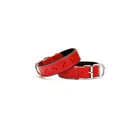Doggie Small Kırmızı 4x47 55 cm Comfort Deri Kemik Süslü Köpek Boyun Tasması