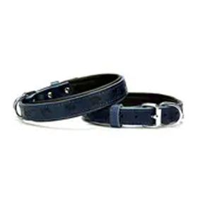 Doggie Small Mavi 2x30-35 cm Comfort Deri Pati Desenli Köpek Boyun Tasması