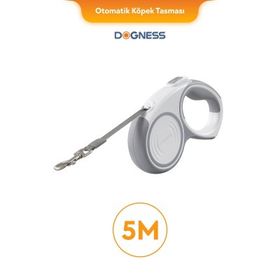 Dogness Otomatik 5 mt Beyaz Şerit Köpek Gezdirme Kayışı