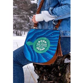 Dogo Born to Travel in the Ocean Tasarım Kadın Vegan Deri Mavi Omuz Çantası