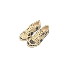Dogo Kadın Vegan Deri Bej Monochrome Cats Tasarım Sneakers