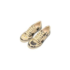 Dogo Kadın Vegan Deri Bej Monochrome Cats Tasarım Sneakers