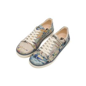 Dogo Kadın Vegan Deri Bej Watercolor and Sailors Tasarım Sneakers