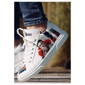 Dogo Kadın Vegan Deri Beyaz Viva la Vida Frida Kahlo Tasarım Sneakers