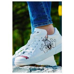 Dogo Kadın Vegan Deri Beyaz What's Up Doc? Bugs Bunny Tasarım Sneakers