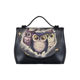 Dogo Owls Family Tasarım Kadın Vegan Deri Siyah El Çantası