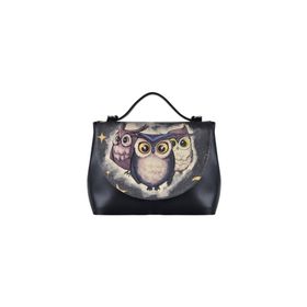Dogo Owls Family Tasarım Kadın Vegan Deri Siyah El Çantası