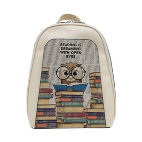 Dogo The Wise Owl Beyaz Tasarım Kadın Vegan Deri Beyaz Sırt Çantası