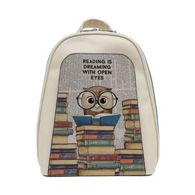 Dogo The Wise Owl Beyaz Tasarım Kadın Vegan Deri Beyaz Sırt Çantası