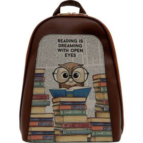 Dogo The Wise Owl Tasarım Kadın Vegan Deri Kahverengi Sırt Çantası