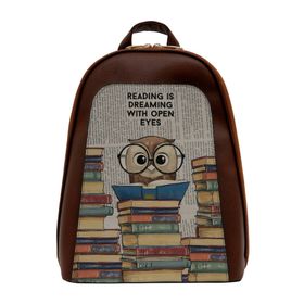 Dogo The Wise Owl Tasarım Kadın Vegan Deri Kahverengi Sırt Çantası