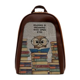 Dogo The Wise Owl Tasarım Kadın Vegan Deri Kahverengi Sırt Çantası