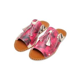 Dogo Vegan Deri Pembe Flowers On My Shoes Tasarım Kadın Terlik