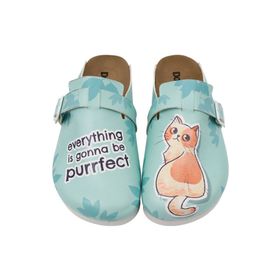 Dogo Vegan Deri Turkuaz Everything is Gonna Be Purrfect Tasarım Kadın Terlik