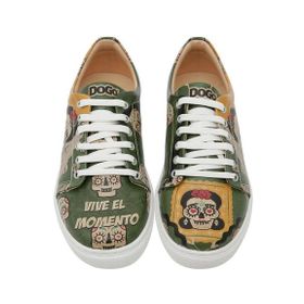 Dogo Vegan Deri Yeşil Sugar Skull Tasarım Kadın Sneakers