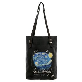 Dogo Vincent van Gogh Starry Dream Muse Tasarım Kadın Vegan Deri Siyah Omuz Çantası