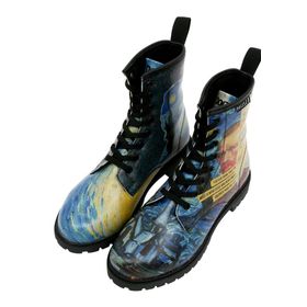 Dogo Vincent van Gogh the Starry Night Collage Muse Tasarım Mavi Vegan Deri Uzun Kadın Bot