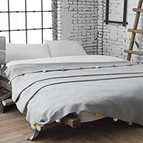 Dolce Bonita Home 200x220 cm Gri Ponponlu Pike Çift Kişilik Battaniye